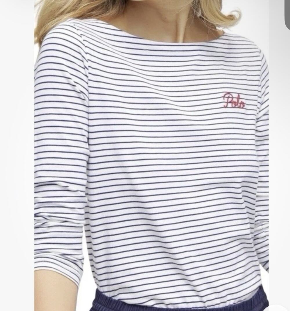Polo Ralph Lauren Embroidered 3/4 Sleeve Top 100% Cotton Preppy Nautical Stripes